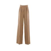 Wijde Pijp Linnen Broek Max Mara , Brown , Dames