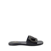 VLogo Leren Slippers Valentino Garavani , Black , Dames