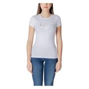 Wit Bedrukt Ronde Hals T-shirt Guess , White , Dames