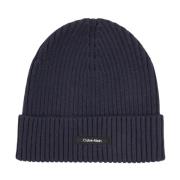 Blauwe Ribgebreide Beanie Muts Calvin Klein , Blue , Heren