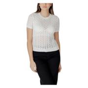 Witte Gebreide Korte Mouw Top Only , White , Dames