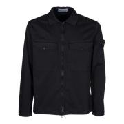 Zwart Katoenen Overshirt met Ritssluiting Stone Island , Black , Heren