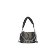 Gewatteerde Zwarte Denim Tas met Strass Hangers Diesel , Black , Dames