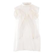 Mouwloze Satijn Chiffon Top Sacai , Beige , Dames