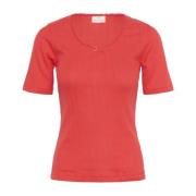 Pointelle T-shirt Top Hibiscus Kaffe , Red , Dames