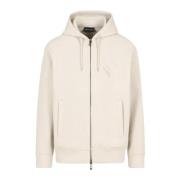 Hoodie Met Logo Reliëf En Rits Emporio Armani , Beige , Heren