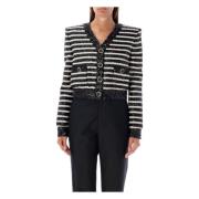 Paillet Gestreepte Korte Jas Zwart Wit Balmain , Black , Dames