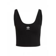 Geribbelde Crop Top Katoenen Tank Adidas Originals , Black , Dames