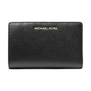 Geperste leren Bifold-portemonnee Michael Kors , Black , Dames