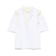 Gerimpeld Wit T-shirt met Ruffled Trim Sacai , White , Dames