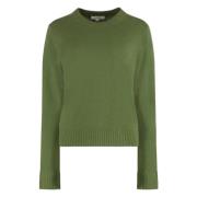 Kasjmier Crew-neck Sweater met Geribbelde Randen Vince , Green , Dames