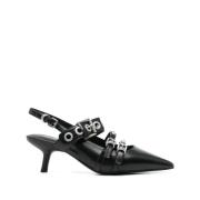 Zwarte leren platte schoenen met stud-detailing ASH , Black , Dames