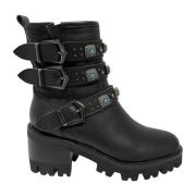 Zwarte leren enkellaarsjes met gespen en studs Alma EN Pena , Black , ...