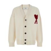 Witte V-hals Cardigan met ADC Logo Ami Paris , Beige , Heren