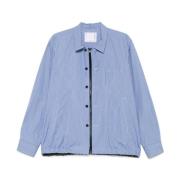 Blauw Gestreepte Katoenen Jas Sacai , Blue , Heren