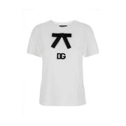 Wit T-shirt met strik en DG-logo Dolce & Gabbana , White , Dames