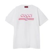 Witte Katoenen Crew Neck T-shirt Gucci , White , Dames