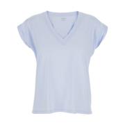 Blauw V-hals Katoenen T-shirt Vrouw Frame , Blue , Dames