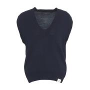 Blauwe Mouwloze Gebreide Vest met V-hals Peuterey , Blue , Dames