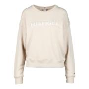 Katoenen Sweatshirt - Model: Felpa Tommy Hilfiger , Beige , Dames