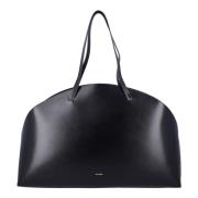 Zwarte leren curve schoudertas Jil Sander , Black , Dames