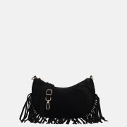 Charm London suède crossbody tas S franjes zwart