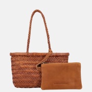 Hide & Stitches Amazone shopper S vlechtwerk handmade cognac