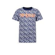TYGO & vito T-shirt met all over print blauw Jongens Stretchkatoen Ron...