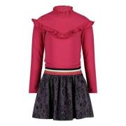 Jake Fischer A-lijn jurk met ruches roze/zwart Meisjes Stretchkatoen O...