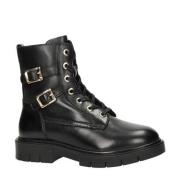 Nelson Kids leren veterboots zwart Meisjes Leer Effen - 35