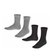 FALKE Happy sokken - set van 2 zwart/grijs Meisjes Katoen Effen - 23-2...