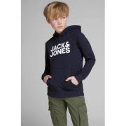 JACK & JONES JUNIOR hoodie JJECORP met logo donkerblauw/wit Sweater Jo...