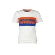 Vingino T-shirt Harco met logo wit/oranje/blauw Jongens Katoen Ronde h...