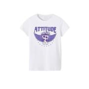 NAME IT KIDS T-shirt NKFDARIA met printopdruk en pailletten wit Meisje...