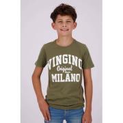 Vingino T-shirt met logo army groen Jongens Stretchkatoen Ronde hals L...
