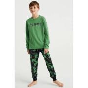 WE Fashion pyjama met all over print groen/zwart Jongens Stretchkatoen...