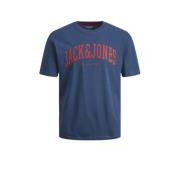 JACK & JONES JUNIOR T-shirt JJEJOSH met tekst blauw Jongens Katoen Ron...