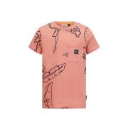 Retour Jeans T-shirt Jimmo met all over print roze/grijs Jongens Katoe...