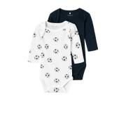 NAME IT BABY romper NBMBODY - set van 2 wit/zwart Jongens Katoen Ronde...