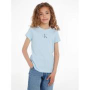 Calvin Klein T-shirt met logo lichtblauw Meisjes Katoen Ronde hals Log...