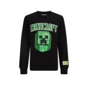 WE Fashion Minecraft sweater zwart/groen Personage - 98/104