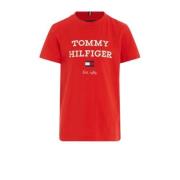 Tommy Hilfiger T-shirt met tekst felrood Jongens Katoen Ronde hals Tek...