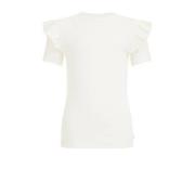 WE Fashion T-shirt met ruches wit Meisjes Stretchkatoen Ronde hals Eff...