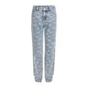 Shoeby high waist tapered fit jeans met jacquard light blue denim Blau...