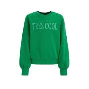WE Fashion sweater met tekst groen Tekst - 110/116