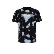 WE Fashion T-shirt met all over print zwart/grijsblauw Jongens Katoen ...