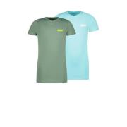 Vingino T-shirt - set van 2 zachtgroen/aquablauw Jongens Katoen V-hals...
