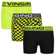 Vingino boxershort Check - set van 3 zwart/neon geel Jongens Stretchka...