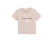 Calvin Klein baby T-shirt met logo zalm roze Jongens/Meisjes Stretchka...