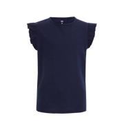 WE Fashion T-shirt donkerblauw Meisjes Katoen Ronde hals Effen - 98/10...